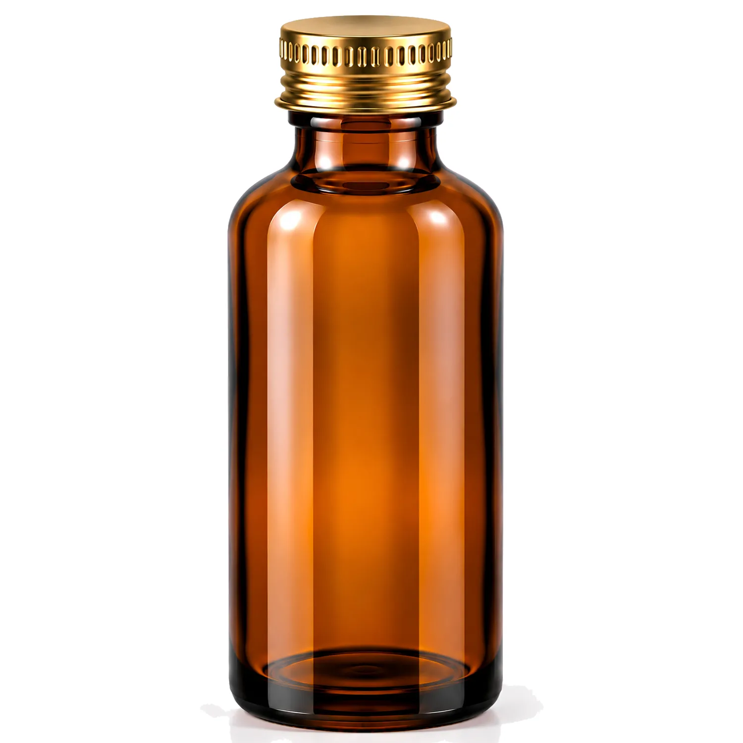 100 ml Amber Cam Şişe Gold Metal Düz Kapaklı Boş Şişe