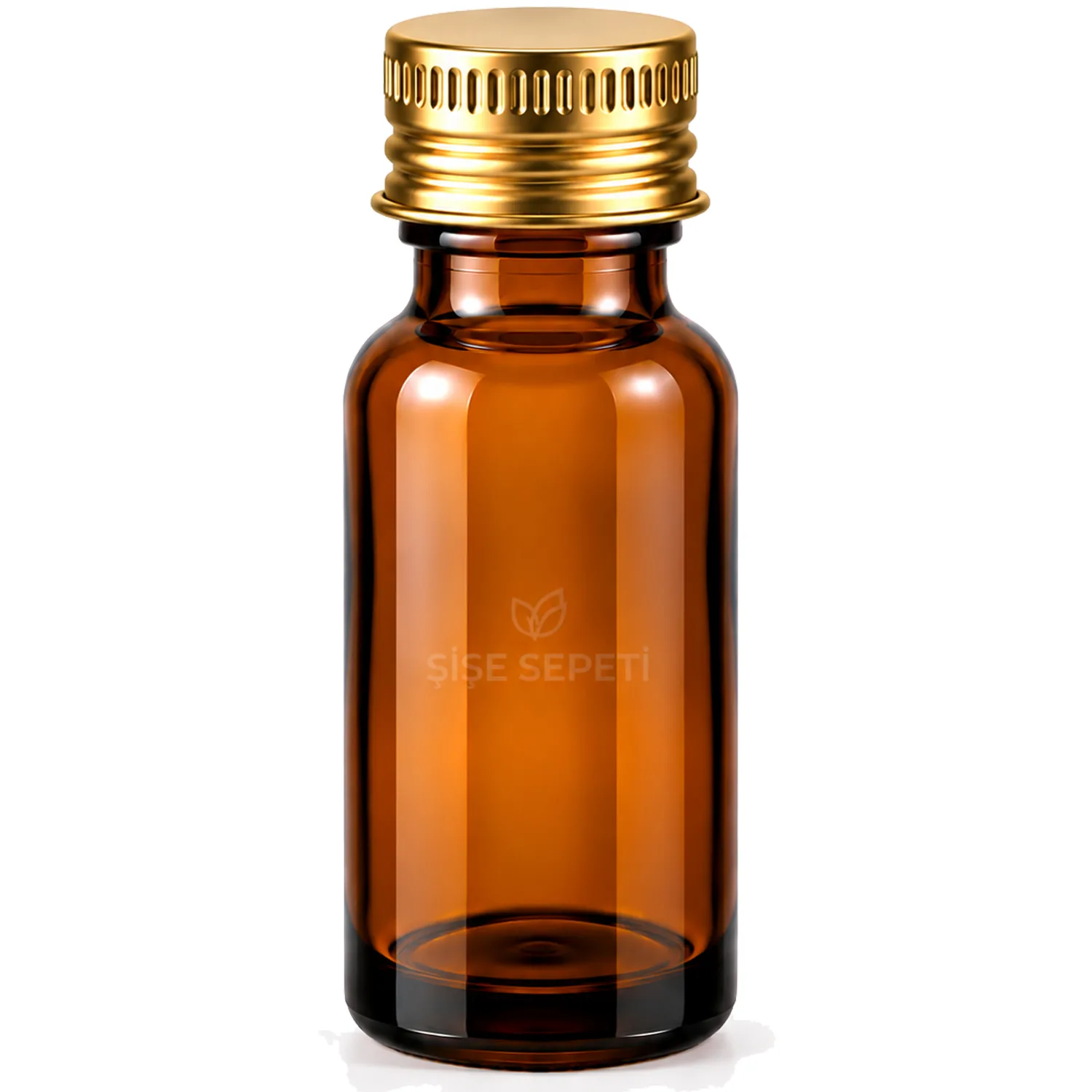 20 ml Amber Cam Şişe Gold Metal Düz Kapaklı Boş Şişe