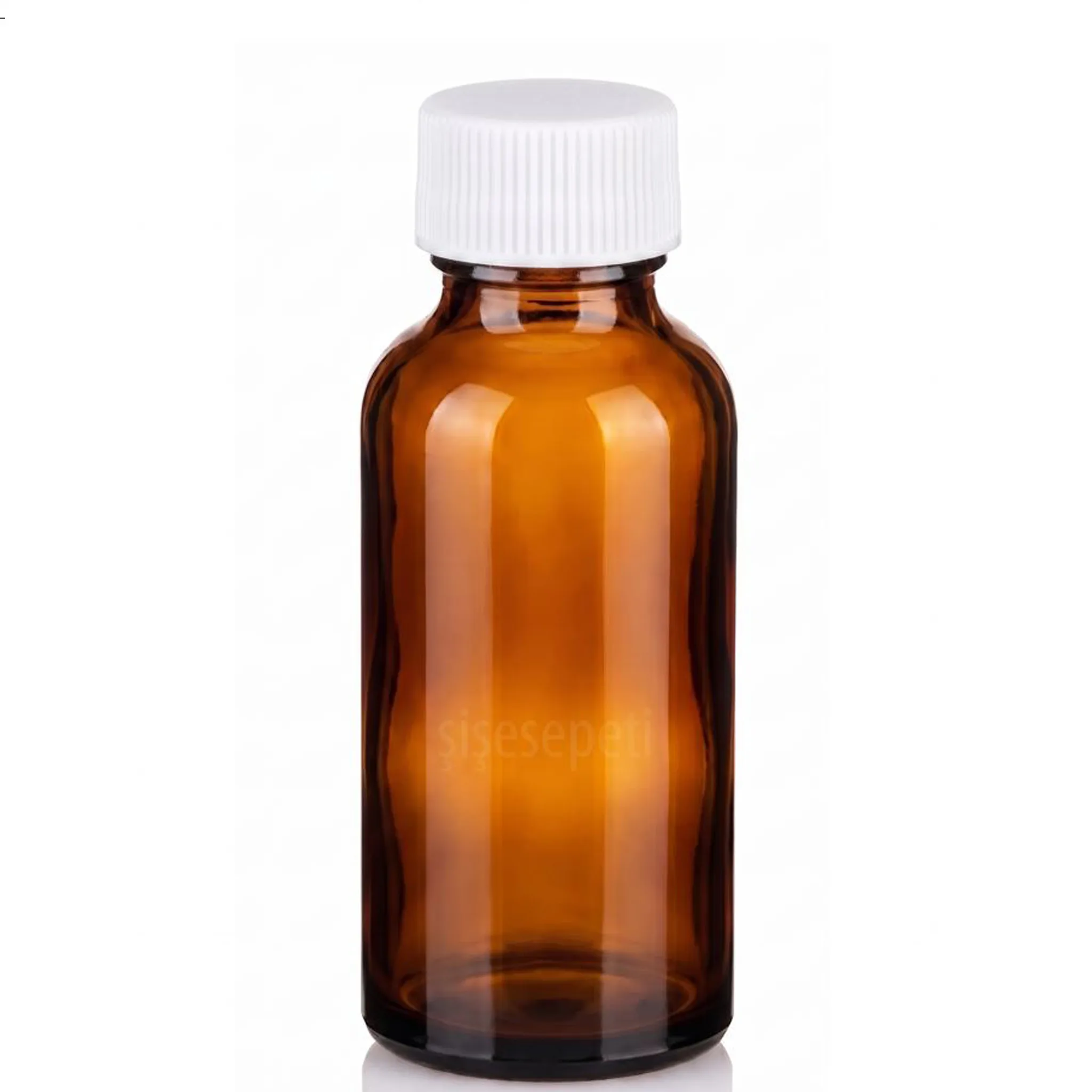 30 ml Amber Cam Şişe Beyaz Düz Kapaklı Boş Şişe