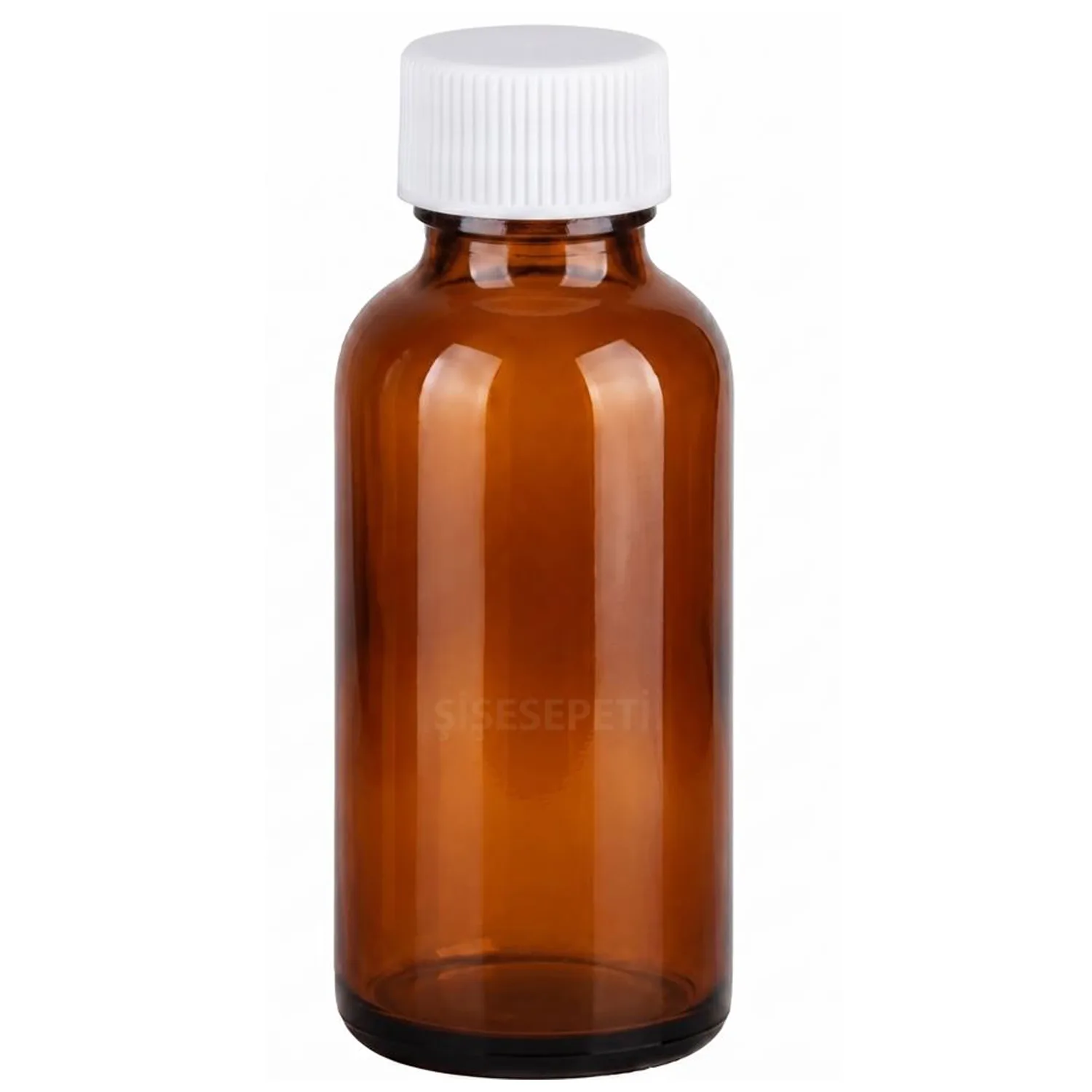 50 ml Amber Cam Şişe Beyaz Düz Kapaklı Boş Şişe